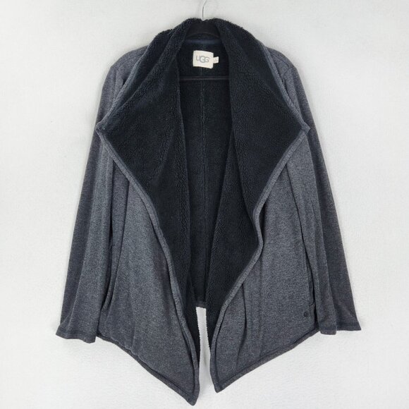 UGG Sweaters - UGG Sweater Womens Large Gray Abriana Shawl Fleece Lined Open Front Cardigan